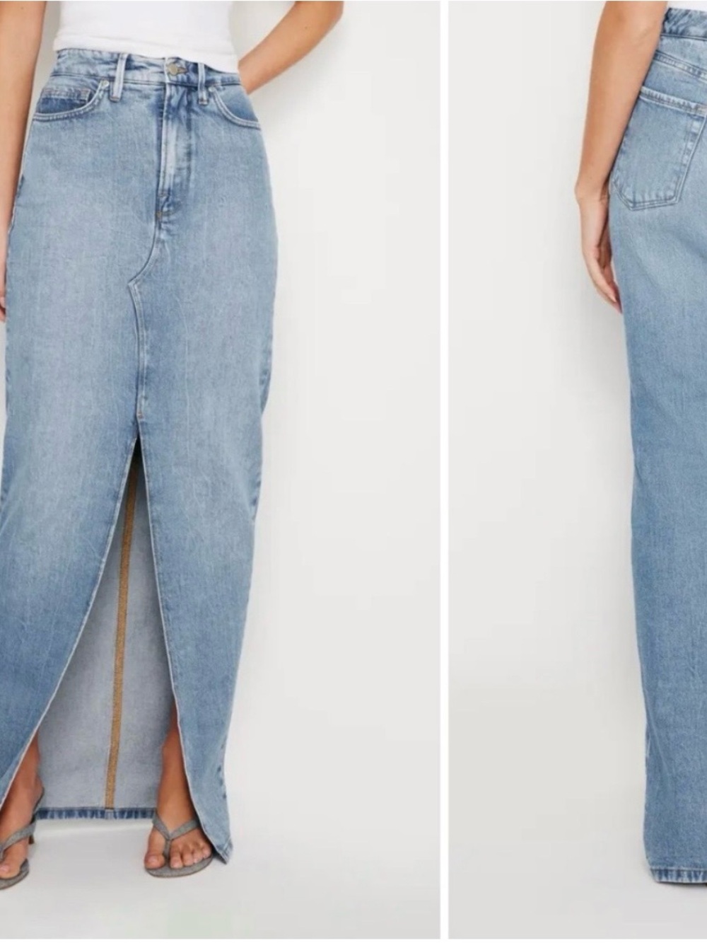Good American Slit Front Denim Maxi Skirt